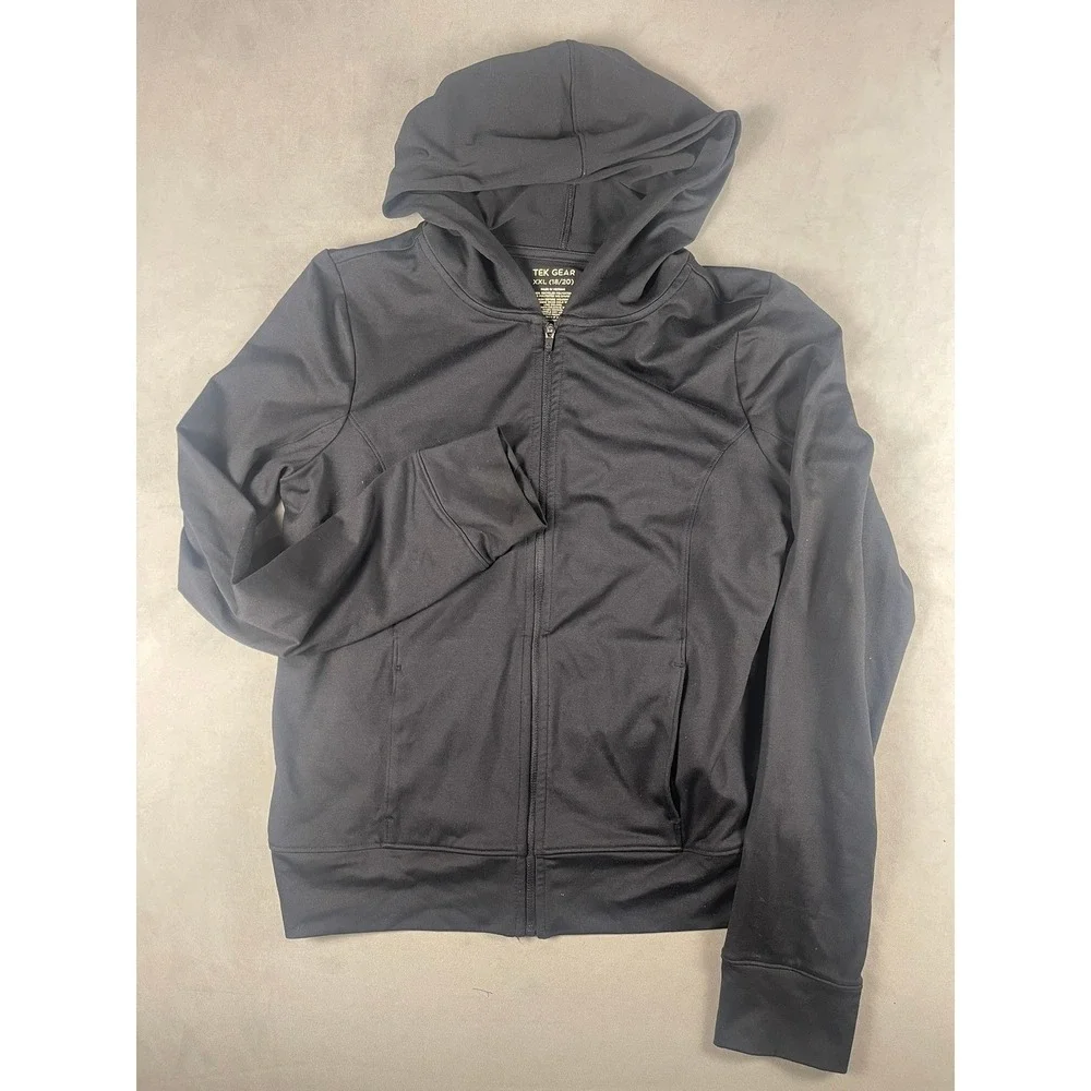 Tek Gear Boys XXL 18/20 Black Full Zip Hooded Sweatshirt Athletic Jacket RN73277